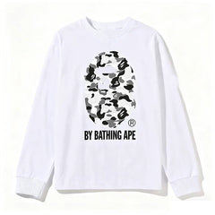 BAPE Style "BY BATHING APE" Camo Ape Head Long-Sleeve Tee - White/Monochrome Camo